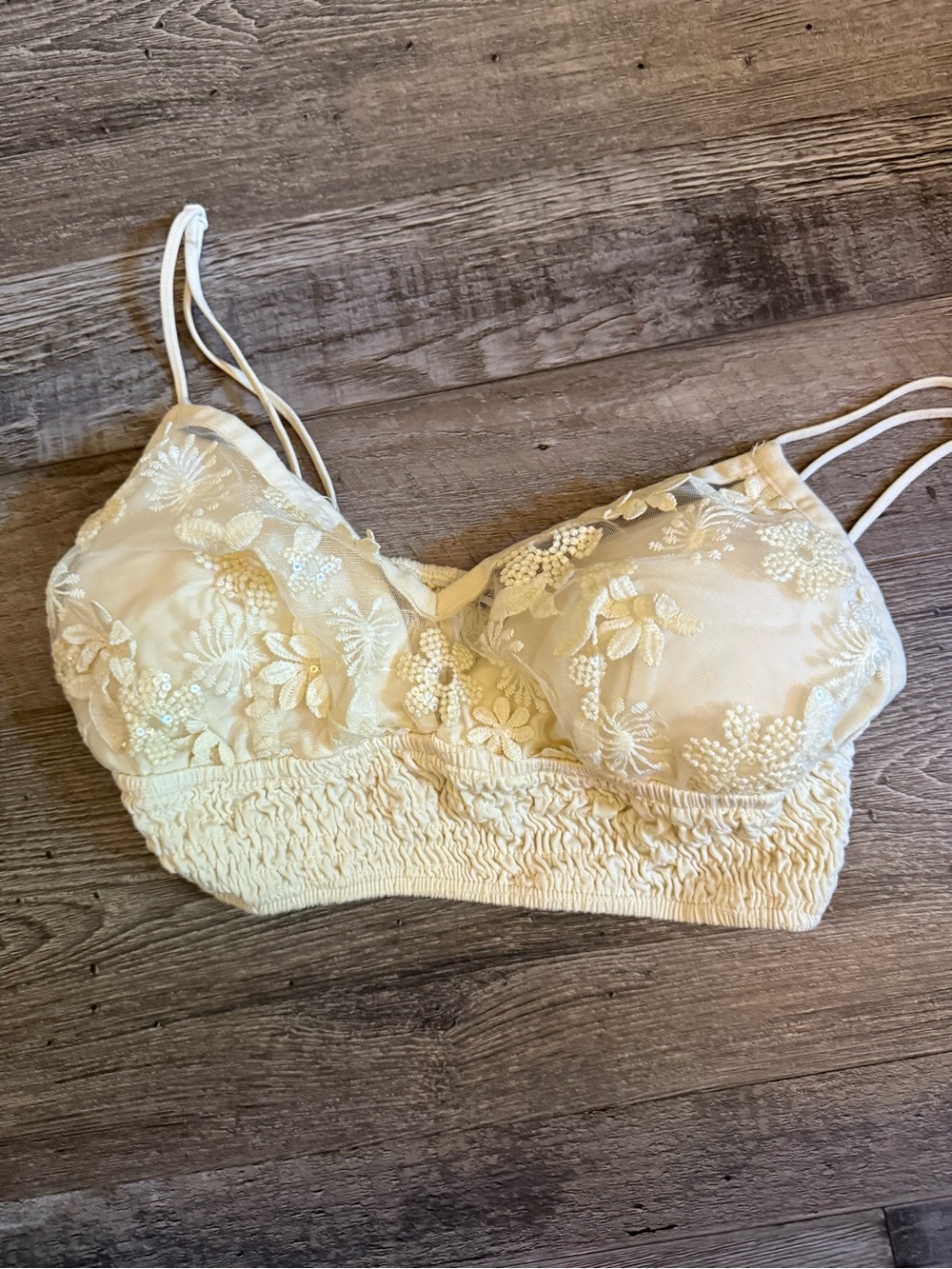 Lace-Embroidered Cream Bralette
